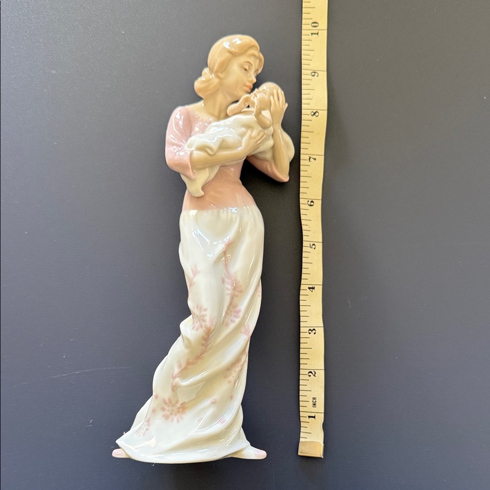 Porcelain Mother and Child Wall Figure in Pink and Cream